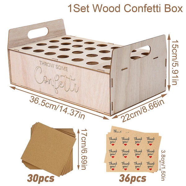 Bröllopskraftpappersbricka Konfettikon Stativ Boxbricka för bröllopsdekoration Blomkonfettikottar Rustik bröllopspappershållare Wood Confetti Set 4