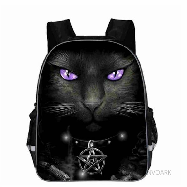 Uusi Musta Kissa Reppu Eläin Gothic Moon Phase Casual koululaukut Taaperot Pojat Tytöt Teini Ivory 11 inch