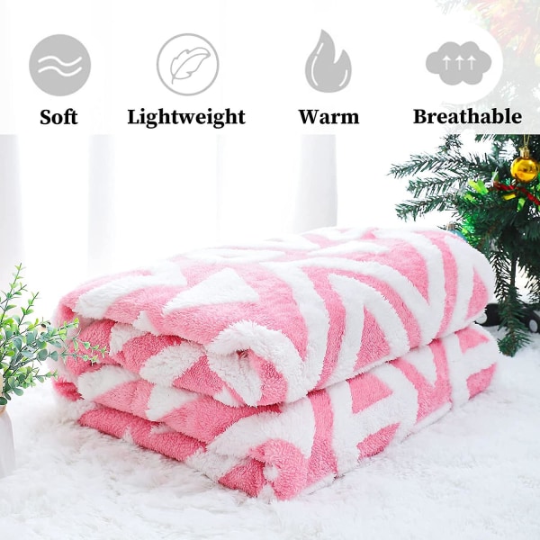 Pehmeä vaaleanpunainen Throw Lasten S-peitto Fluffy Pleedille Sängysohva Kevyt Jacquard Sherpa Fleece Peitto Vuodevaatteet Sopii United States