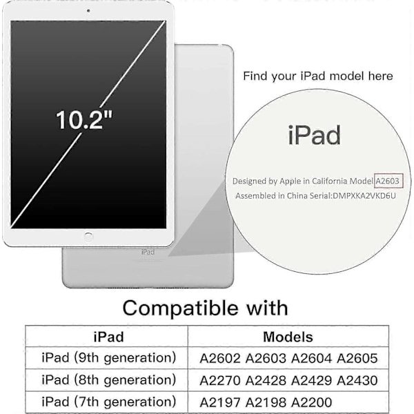 Fodral för iPad 10,2-tum (2021/2020/2019 Modell, 9/8/7 Generation), Auto Wake/Sleep Omslag (Lila)