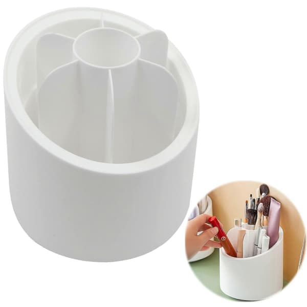 Roterende Makeup Organizer --- Velegnet til opbevaring af læbestift, makeupbørster, badeværelse, kommode (6 hvide rum).