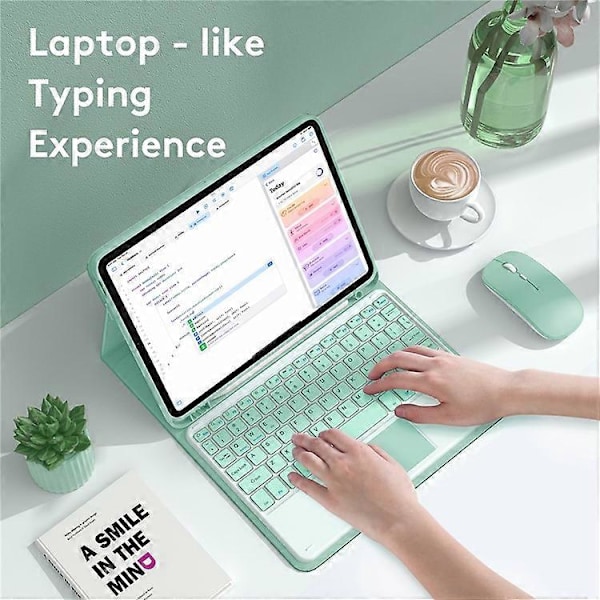 TP-1099 Yhteensopiva iPad 10.9 (2022) Langaton Näppäimistö Kotelo Hiirellä, PU Nahka Folio Käännettävä Bluetooth Näppäimistö Kotelo Green