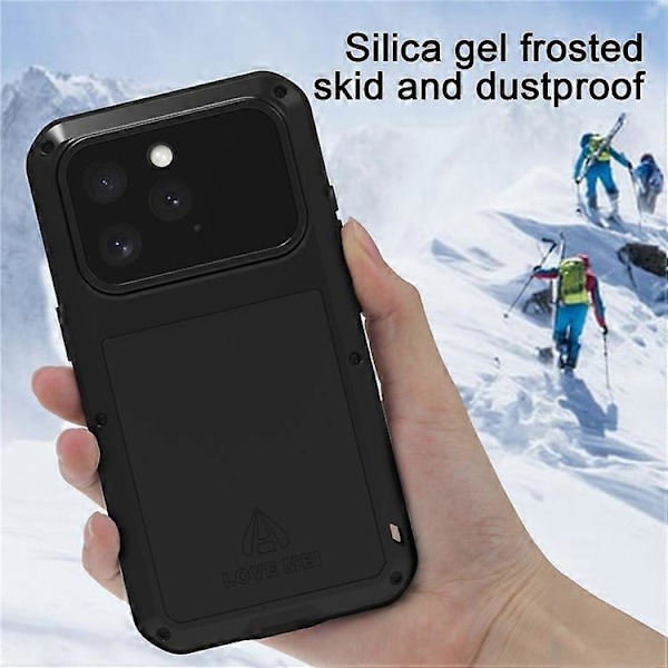 LOVE MEI Yhteensopiva iPhone 16 Pro -kotelolle Karkaistu lasinen näytönsuoja Metalli+Silikoni Puhelinkuori White