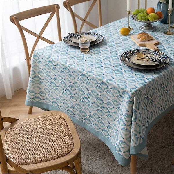 Geometrisk Tryckt Duk Tjock Bordsduk Långt Bordsöverdrag för Kök Matsal, Fest, Högtid, Picknick, Buffé (Blå, 140x220 cm)