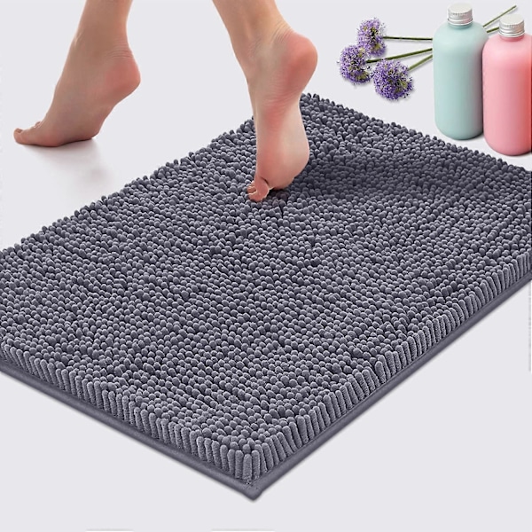 Badrumsmatta - Extra mjuk plysch badrumsmatta, 1'' Chenille Mikrofibermaterial, Superabsorberande lurvig badrumsmatta (40 x 60 cm, Mörkgrå)