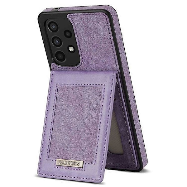 N.BEKUS Kompatibel til Samsung Galaxy A53 5G Anti-fald Telefon Cover Støtteben RFID Vertikal Kortholder PU Læder+TPU Beskyttelse Purple