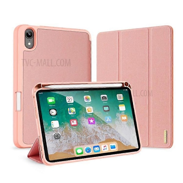DUX DUCIS Domo Series Auto Wake/Sleep Stöttåligt Läder Tri-fold Ställ Tablet Fodral med Pennhållare Kompatibel För iPad mini Pink