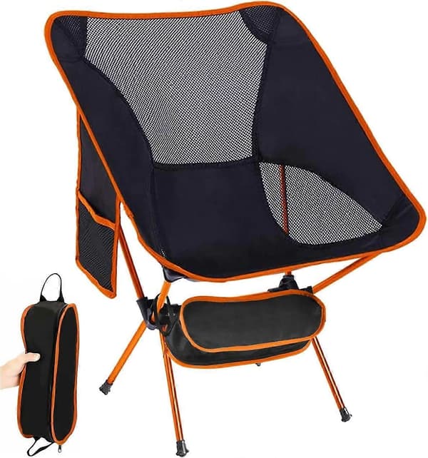 Bærbar foldbar campingstol, mulepose og sidetasker, ultralet foldbar campingstol, bærbar foldbar campingstol, (orange)
