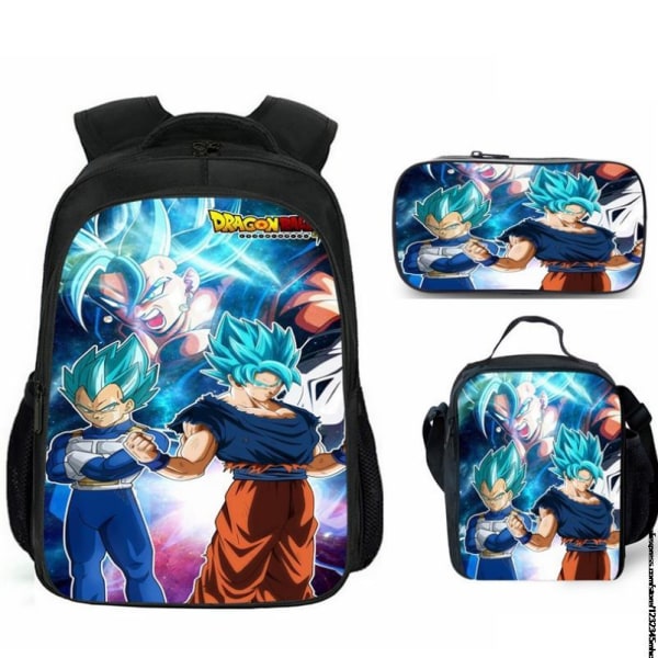 3 stk 16 tommer Dragon Ball Goku skoletaske til børn skoletaske Blue 14inch