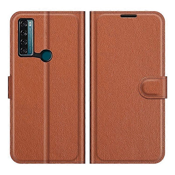 Litchi Tekstur PU Læder Etui Flip Stand Stødsikkert Telefoncover med Pung Kompatibel med TCL 20 SE Brown