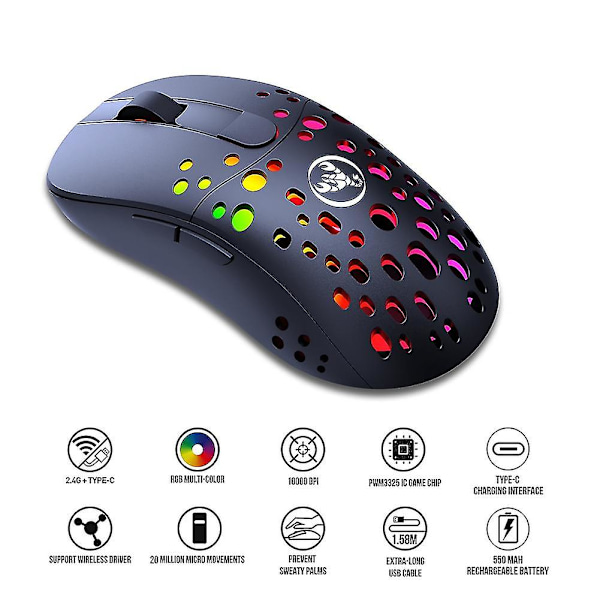 T100 Trådbunden Trådlös Mus 2.4g Dubbellägesmus RGB Ljusavgivande 6D Programmerbar Mus För Dator Laptop