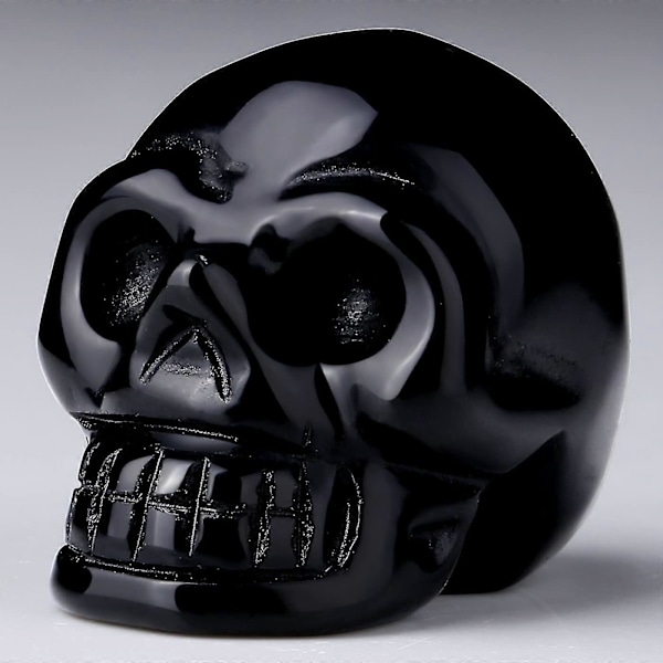 Sort Obsidian Sten Kranie Dekor Figurer Naturlige Udskårne Helbredende Krystalsten Skulptur Falsk Kranie Statue Dekoration Til Halloween Hjemmekontor Haun