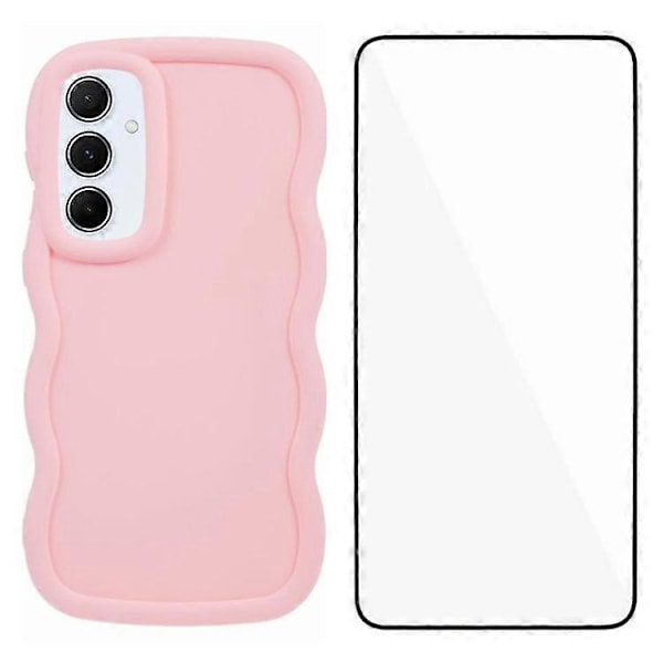 WANLONFENG XL Series Kompatibel med Samsung Galaxy A05s 4G Deksel Bølgekant TPU-deksel med Herdet Glass Film Pink