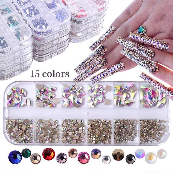 Rhinestones til negle sæt multi former gradient farve rund hjerte flatback