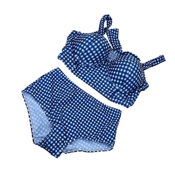 Vintage Korkeavyötäröinen Ruudullinen Bikinisetti Korealaistyylinen Selkäsolmu Nauhallinen Seksikäs Naisten Bikinit Kaksiosainen Ranta-asuste (XL)