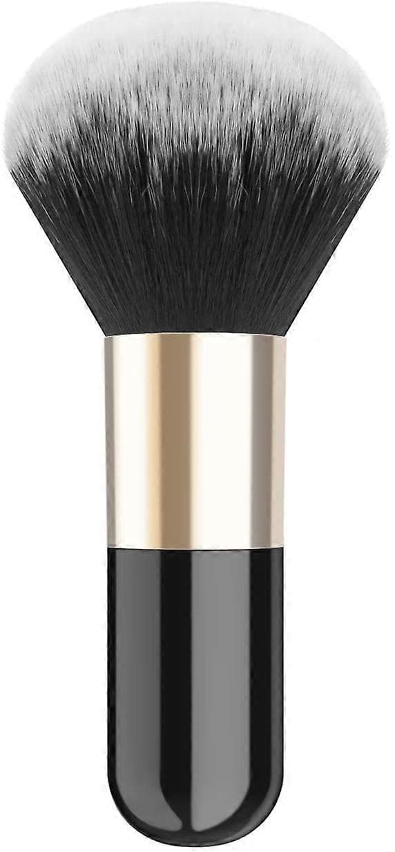Pudder makeupbørste, flad Kabuki-børste, foundationbørste, blushbørste til at blende makeup, sort og guld
