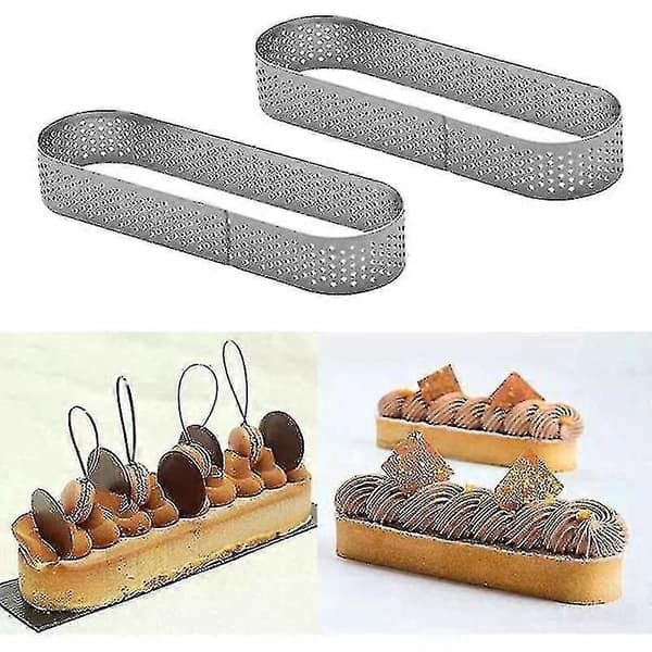 10 Pakk Oval Tart Ring, Perforert Bake Ring, Bakst Ring, Rustfritt Stål Kake Tart Mold Ringer, Baki