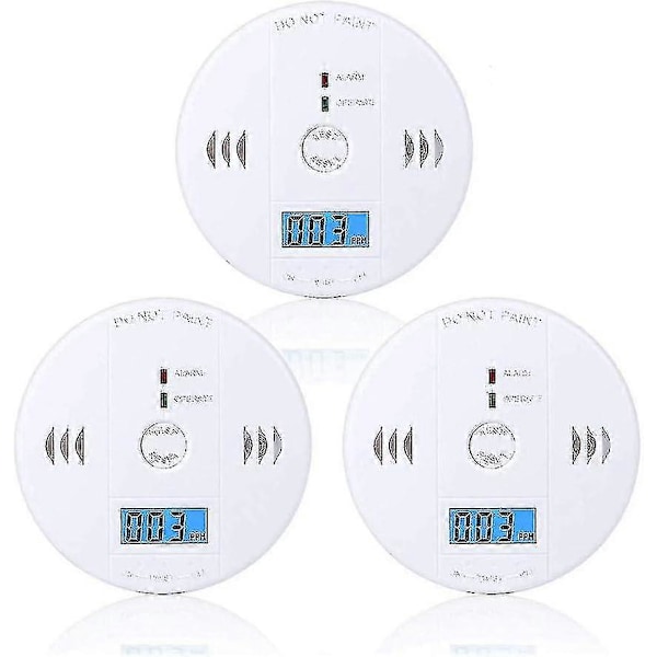 Kolmonoxidvarnare 3-pack, CO-larmdetektor Sensor Batteridriven Med LCD Digital Display F-Excellence