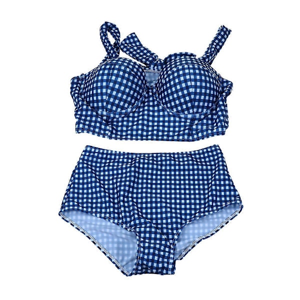 Vintage Korkeavyötäröinen Ruudullinen Bikinisetti Korealaistyylinen Selkäsolmu Nauhallinen Seksikäs Naisten Bikinit Kaksiosainen Ranta-asuste (XL)