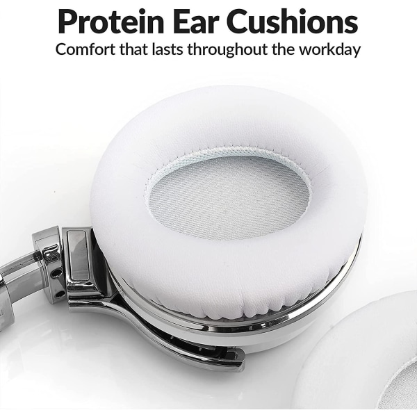 Aktive støyreduserende hodetelefoner Bluetooth-hodetelefoner med mikrofon dypbass trådløse hodetelefoner over øret, komfortable protein-øreputer, spilletid White
