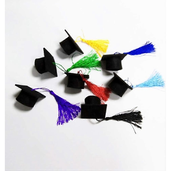 6 stk. Mini Dimittendhat Dimittend DIY Flasketoppe Doktorhat Dimittendhatte med Kvaster til Dimittendfest Drikkeflaske Topper Bordpynt