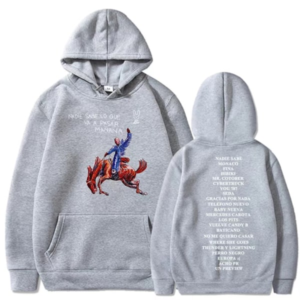 Nyt Bad Bunny nyt album Nadie Sabe Lo Que Va a Pasar Manana sweatshirt perifer hættetrøje light grey 2XL