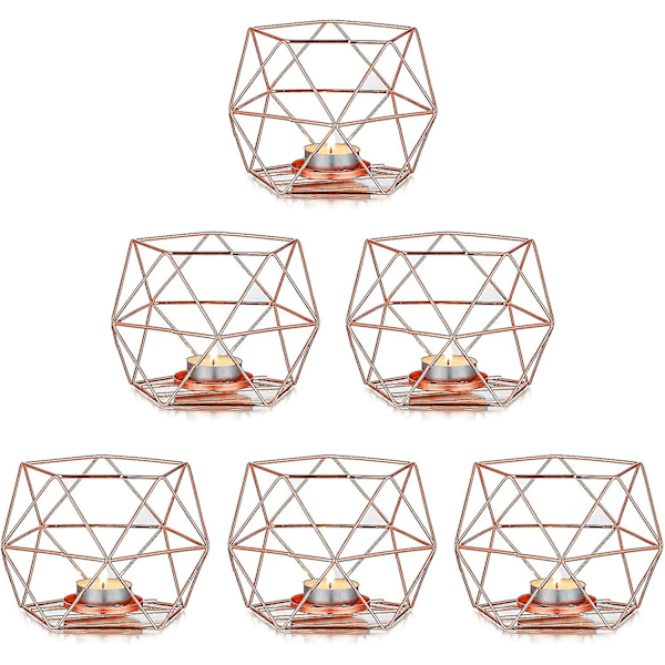 Lysestaker for telys - 6 stk. Telysholdere Rosegull Telysholder Geometrisk Lysestake hy