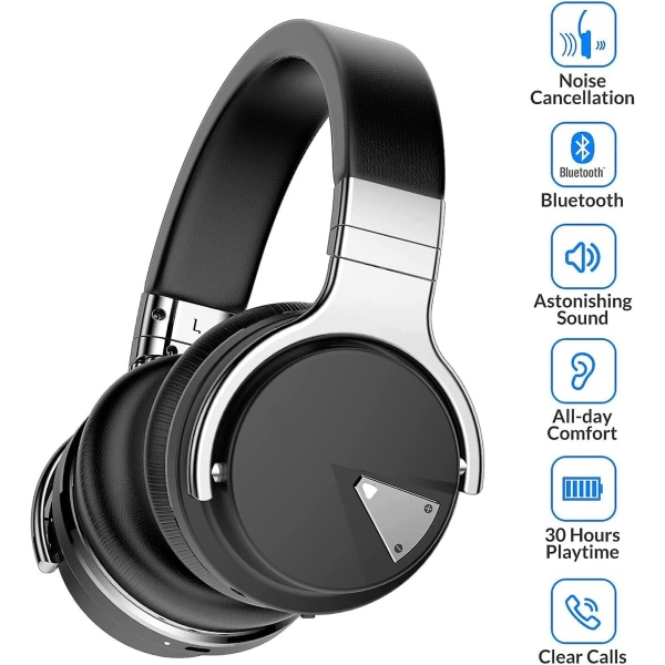 Aktive støyreduserende hodetelefoner Bluetooth-hodetelefoner med mikrofon Black