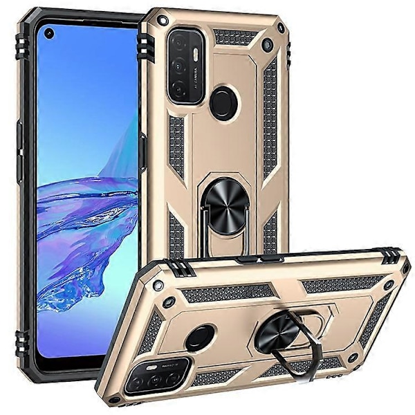 Kompatibelt Skal för Oppo A53 / A53s / A32 4G Mobilskal PC + TPU Hybrid med Ringstativ Gold