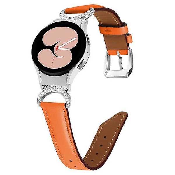 Yhteensopiva Samsung Galaxy Watch 5 / Watch 4 40mm / 44mm / Watch 4 Classic 42mm -kellon korvaava halkaistu nahkaranneke strassikivillä ja D-muodolla Orange
