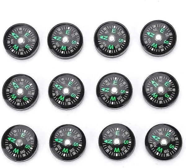 12 stk. 20 mm minikompas bærbart plastik overlevelseskompas til vandreture/rejser/camping/dyreliv/navigation