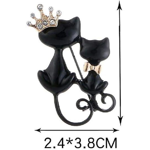 Kristall Strass Kitty Katt Brosch & Nål Dubbla Kattungar Söta Broscher Smycken Accessoarer För Kvinnor