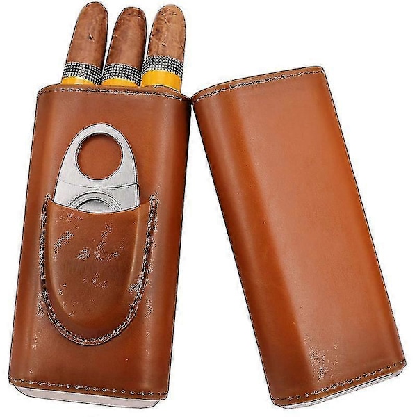 Tre Finger Cigar Kasse To Endestykker Hardware Bælte Cigar Saks Cigar Læder Etui Bærbar Cigar Kasse A