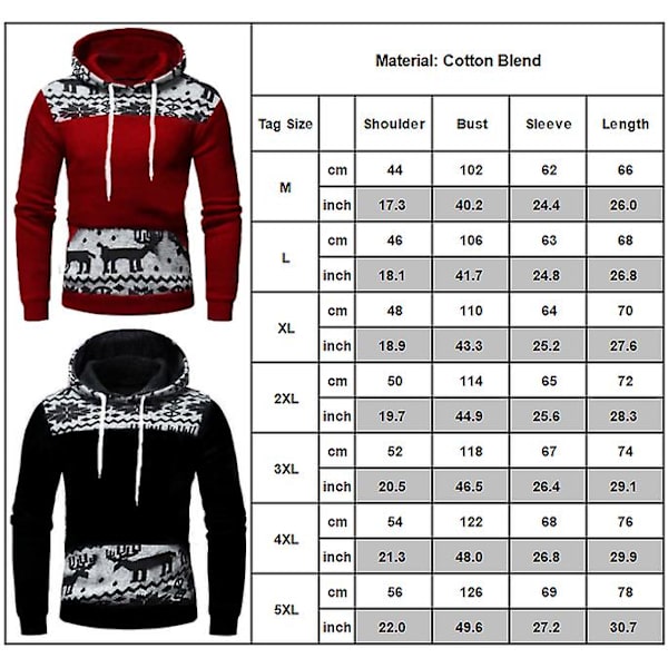Miesten jouluprintillä printed huppari villapaidat, pitkähihaiset hupulliset Xmas Activewear -topit Red M