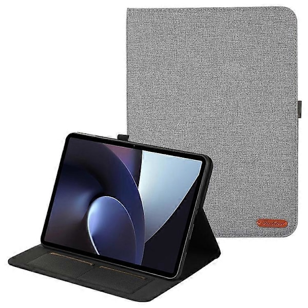 Yhteensopiva Oppo Pad Neo -tabletin kangaskuvioinen nahkakotelo, jossa on jalusta ja korttipidike Grey