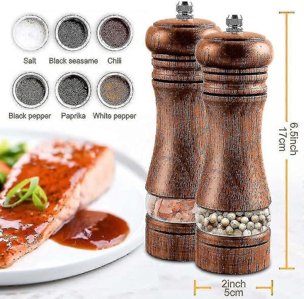 Set med 2 Trä Salt- och Pepparkvarnar, Justerbara