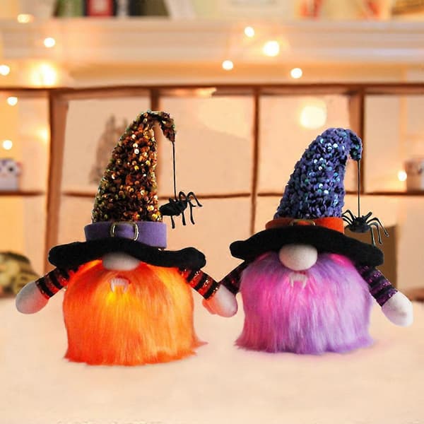 Paljetthatt med spindelhänge Halloween-tomte för dockprydnader Batteridriven