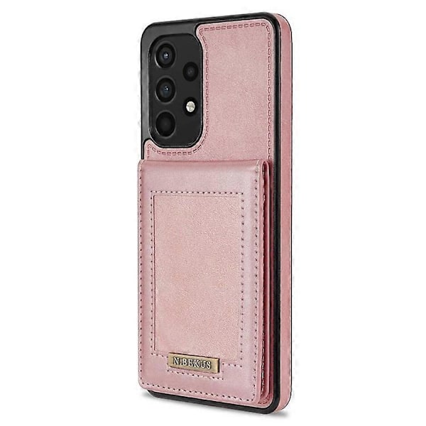 N.BEKUS Yhteensopiva Samsung Galaxy A53 5G Pudotussuojattu Puhelinkotelo Jalusta RFID Pystykorttipidike PU Nahka+TPU Suoja PinkGold