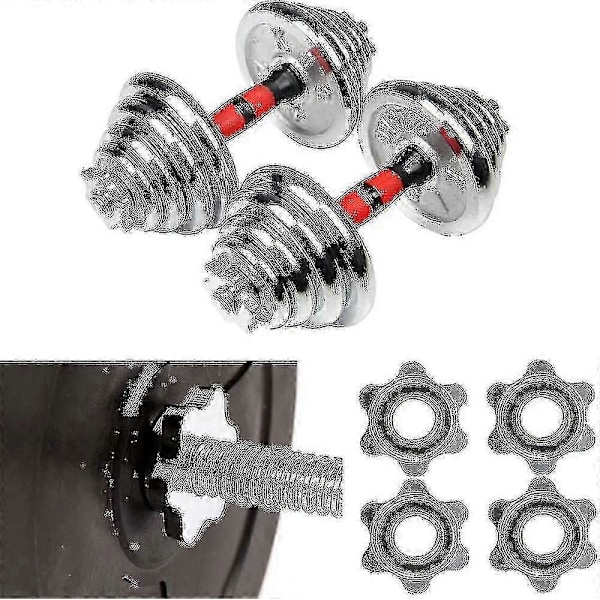 Sæt med 4 Dumbbell Spinlock, Skridsikre 25 mm Standard Spinlock Kraver, Skruelåg til Dumbbell Stænger, Vægtstang Stjerne Kraver -t-Good