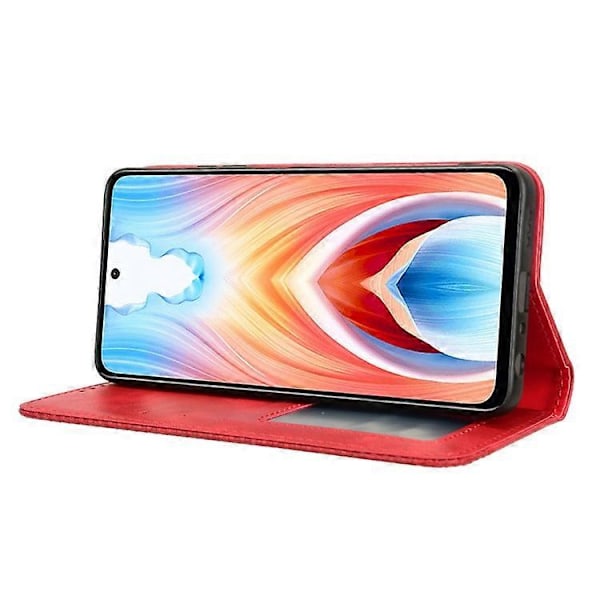 Kompatibelt Skal för Oppo A79 5G / A2 5G Retro PU Läder Magnetisk Självstängande Plånboksfodral Red