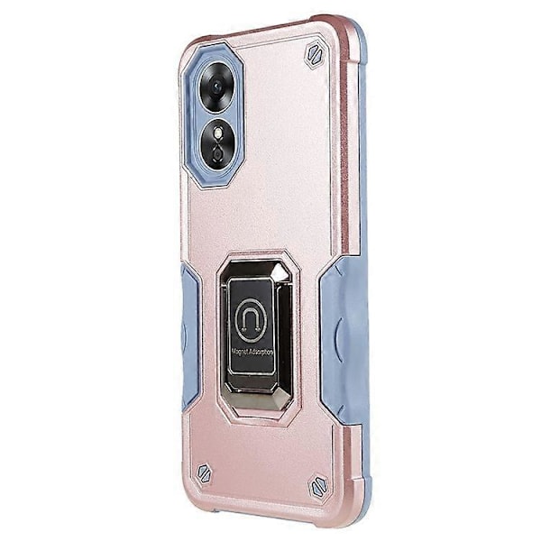 Kompatibel med Oppo A17 4G Anti-drop telefondeksel PC + TPU Beskyttelsesdeksel med Ringstøtte PinkGold