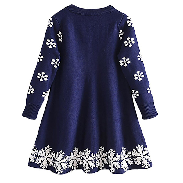 Joulu Lapset Tytöt Poro Print Neulemekko Pitkähihainen Neulottu Swing A-linjainen villapaita Mekot Joulujuhlapuku Blue 3-4 Years