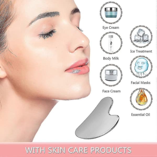 Gua Sha, Premium rustfrit stål Gua Sha sten, opgraderet Guasha til ansigt, Guasha rustfrit stål