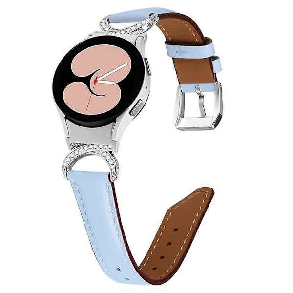 Yhteensopiva Samsung Galaxy Watch 5 / Watch 4 40mm / 44mm / Watch 4 Classic 42mm -kellon korvaava halkaistu nahkaranneke strassikivillä ja D-muodolla Blue