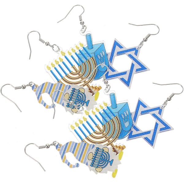 4 Par Dekorative Dame Øreringe Dingle Drop Øreringe Dame Ørepynt Hanukkah Øreringe