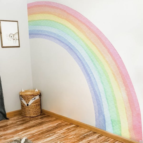 Akvarell regnbåge stora väggdekal, boho rainbow väggdekal M