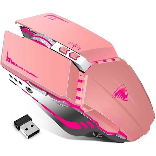 T12 Trådløs Gaming Mus Oppladbar, 2.4G Stille Optisk Trådløs Datamus med Utskiftbart LED-lys Kompatibel med Laptop PC, 7 Knapper, 3 A
