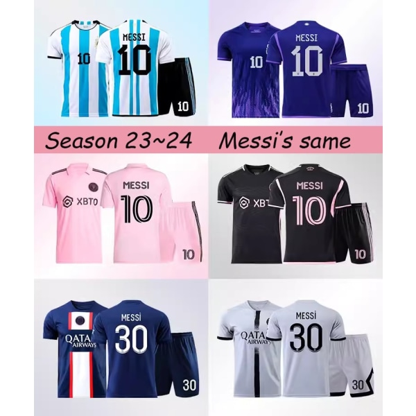 【Certifiering major】 Messi Fotbollskläder Miami International Jersey Argentina 10 Fotbollströja Set Hemma/Borta tröja Match Trai 11 28