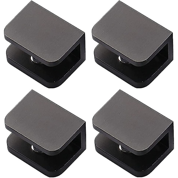 Pakke med 4 glasklemmer, glasbeslag uden boring, hyldebærer clip support (til 10mm-12mm glas, sort) Wuqx