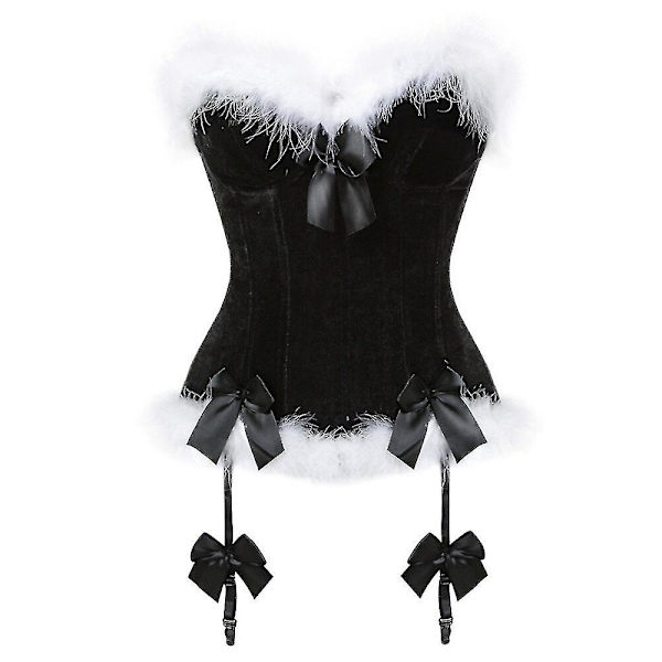 Seksikkäät samettiset joulukorsetit naiset Miss Santa Bustier korsetti Bowknots vetoketju puolella rintakorsetti Black M